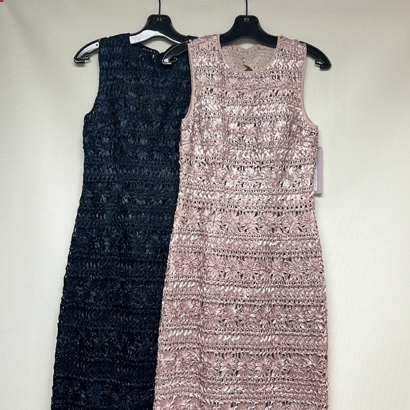 JS collections NAVY& PINK chevron ribbon embroidered back cutout long dress - Picture 5 of 11